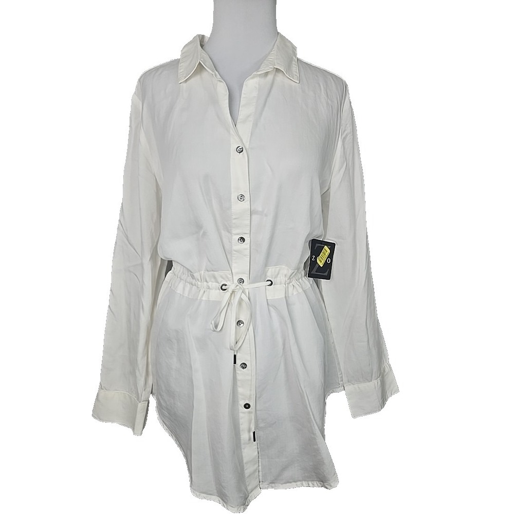 ZOZO White Denim Button Front Ripstop Long Sleeve Lightweight Jacket Shirt Large